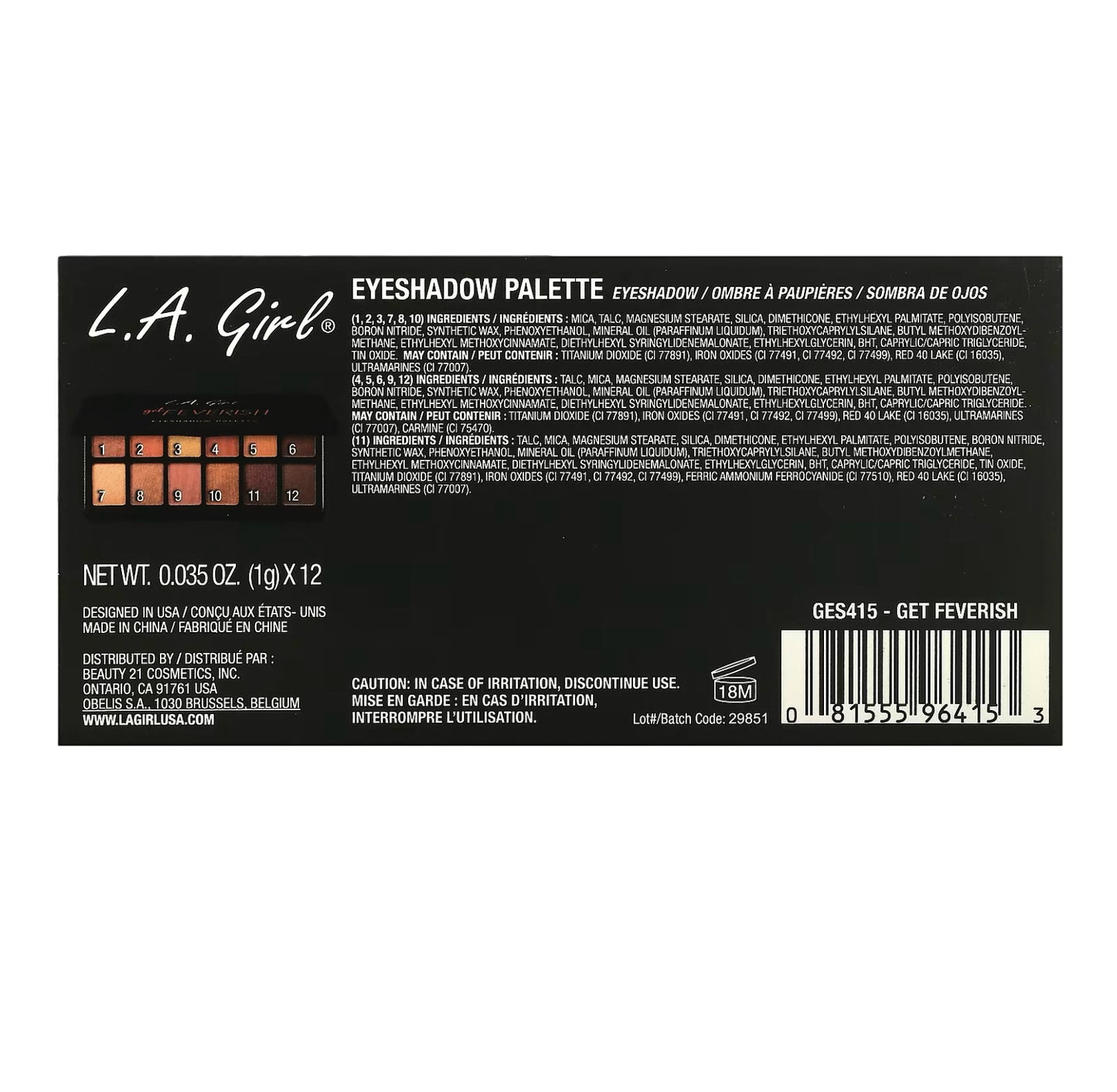 لوحة ظلال العيون Lagirl USA Get Ferish